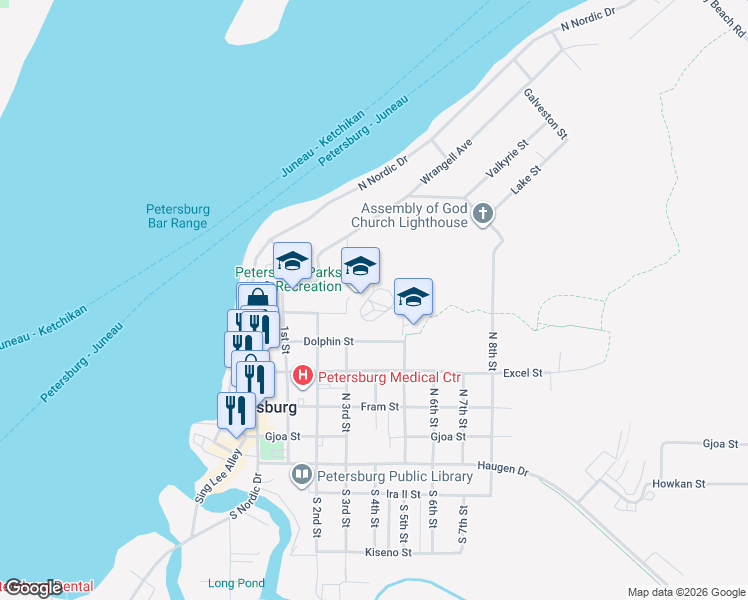 map of restaurants, bars, coffee shops, grocery stores, and more near 109 Charles West Street in Petersburg
