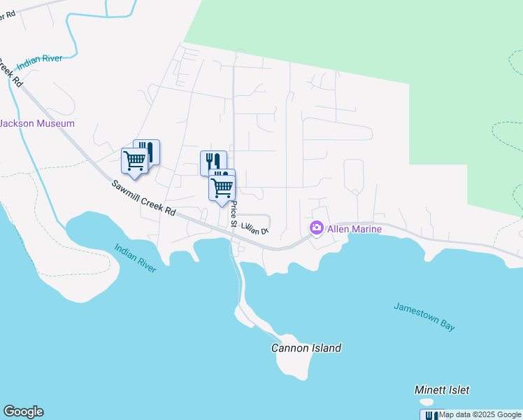 map of restaurants, bars, coffee shops, grocery stores, and more near 111 Lillian Drive in Sitka