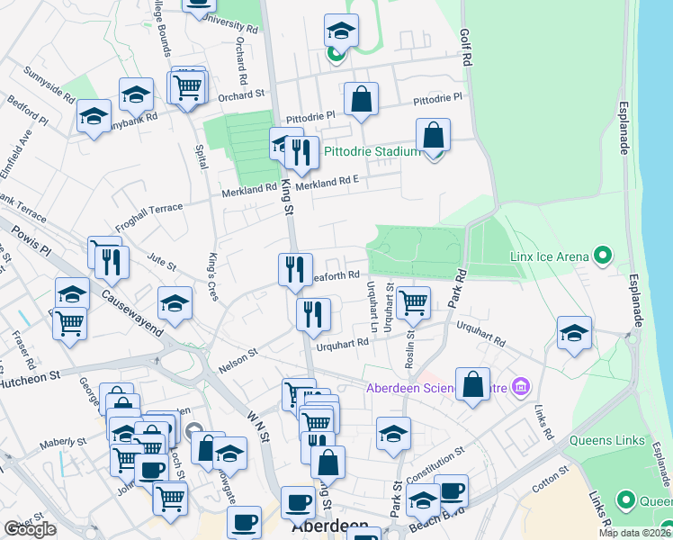 map of restaurants, bars, coffee shops, grocery stores, and more near in Aberdeen