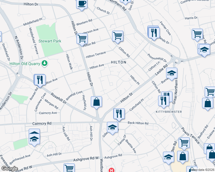 map of restaurants, bars, coffee shops, grocery stores, and more near 55 Cordiner Place in Aberdeen City