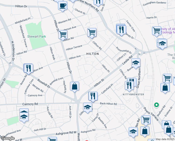 map of restaurants, bars, coffee shops, grocery stores, and more near 55 Cordiner Place in Aberdeen City