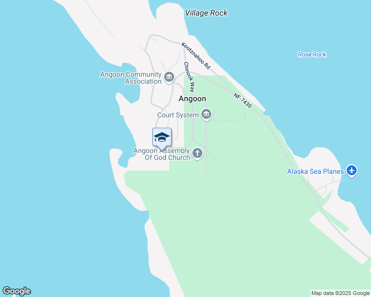 map of restaurants, bars, coffee shops, grocery stores, and more near Big Dog Salmon Way in Angoon