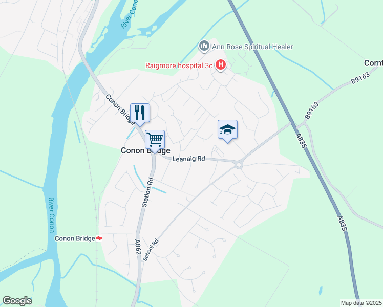 map of restaurants, bars, coffee shops, grocery stores, and more near in Conon Bridge