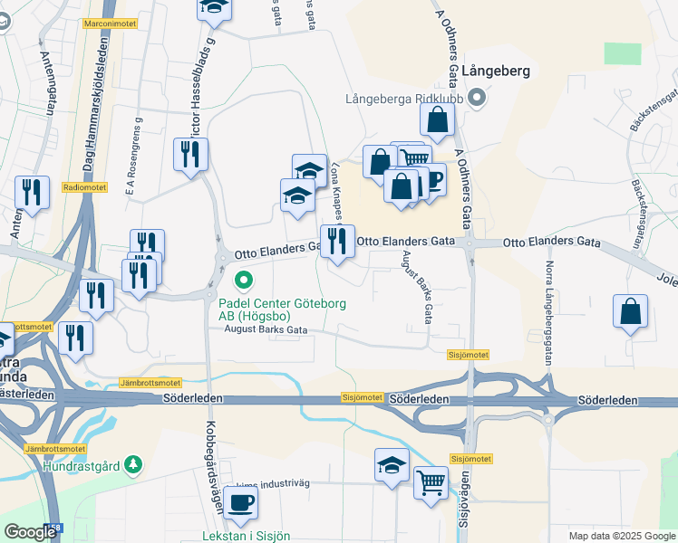 map of restaurants, bars, coffee shops, grocery stores, and more near in Västra Frölunda