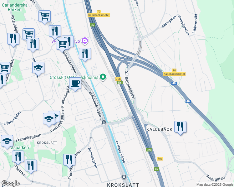 map of restaurants, bars, coffee shops, grocery stores, and more near in Gothenburg
