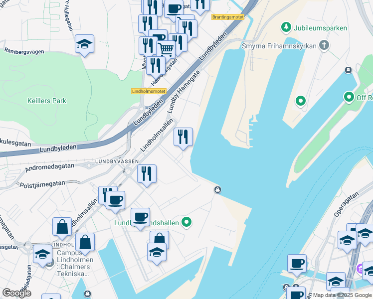 map of restaurants, bars, coffee shops, grocery stores, and more near in Gothenburg