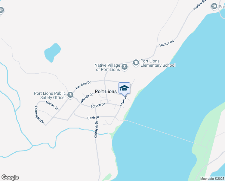 map of restaurants, bars, coffee shops, grocery stores, and more near 303 Hillside Drive in Port Lions