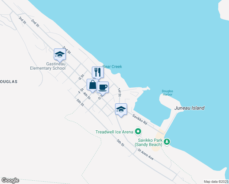 map of restaurants, bars, coffee shops, grocery stores, and more near 909 1st Street in Juneau