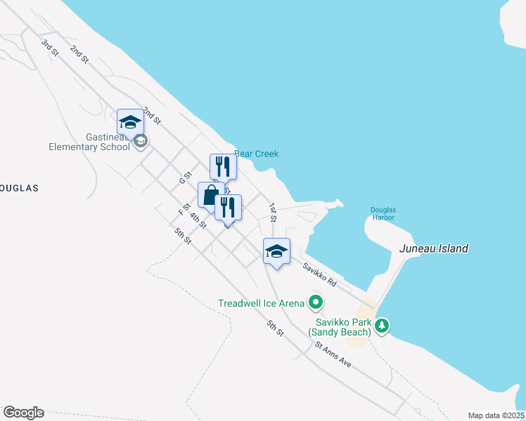 map of restaurants, bars, coffee shops, grocery stores, and more near 909 1st St in Juneau
