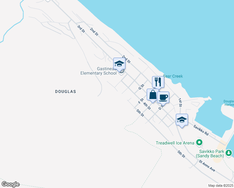 map of restaurants, bars, coffee shops, grocery stores, and more near 1501 5th Street in Juneau