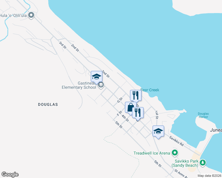 map of restaurants, bars, coffee shops, grocery stores, and more near 1410 3rd Street in Juneau