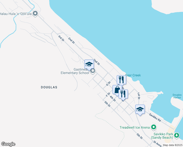map of restaurants, bars, coffee shops, grocery stores, and more near 1507 3rd Street in Juneau
