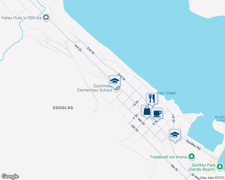 map of restaurants, bars, coffee shops, grocery stores, and more near 1507 3rd Street in Juneau