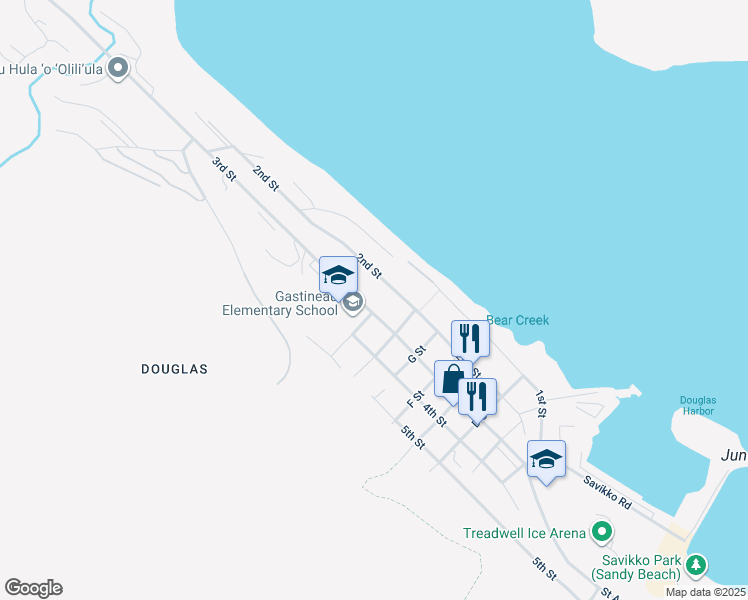 map of restaurants, bars, coffee shops, grocery stores, and more near 1508 3rd Street in Juneau