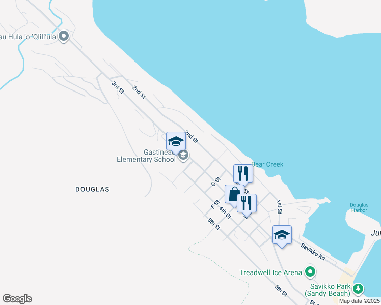 map of restaurants, bars, coffee shops, grocery stores, and more near 1507 3rd Street in Juneau