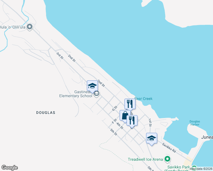map of restaurants, bars, coffee shops, grocery stores, and more near 1510 2nd Street in Juneau
