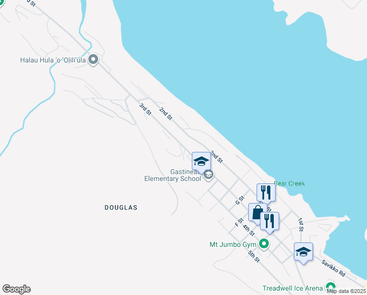 map of restaurants, bars, coffee shops, grocery stores, and more near 1718 Douglas Highway in Juneau