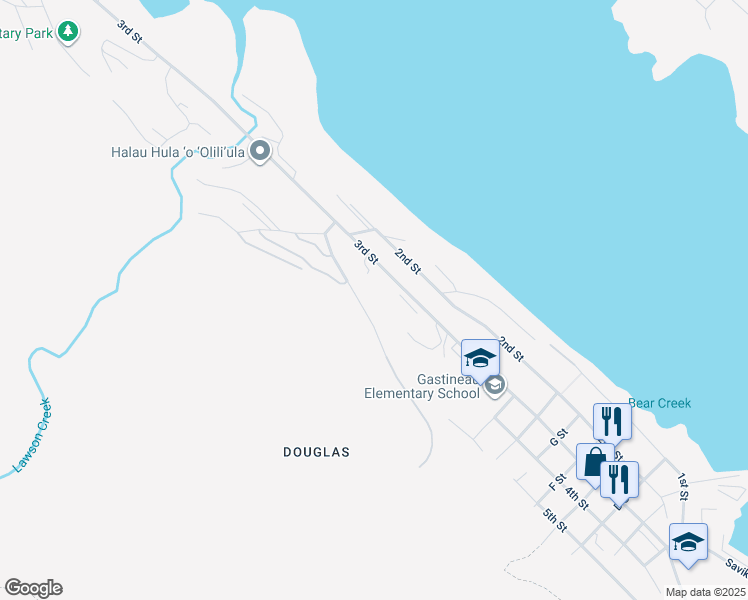 map of restaurants, bars, coffee shops, grocery stores, and more near 1765 Douglas Highway in Juneau