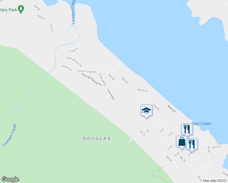 map of restaurants, bars, coffee shops, grocery stores, and more near 1763 Douglas Highway in Juneau
