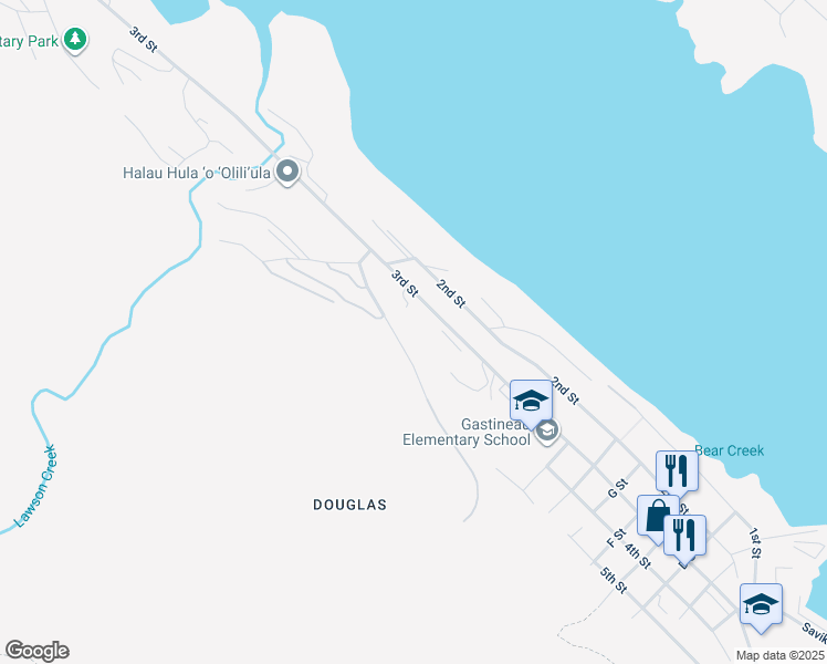 map of restaurants, bars, coffee shops, grocery stores, and more near 1765 Douglas Highway in Juneau