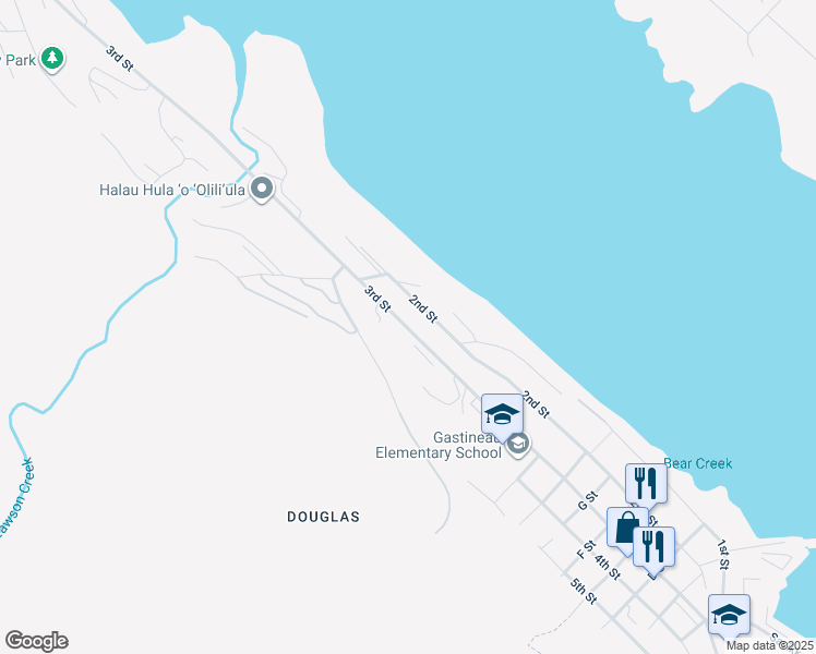 map of restaurants, bars, coffee shops, grocery stores, and more near 1717 Douglas Highway in Juneau