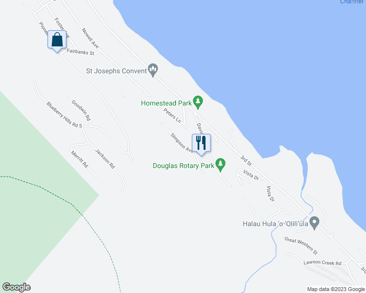 map of restaurants, bars, coffee shops, grocery stores, and more near 2910 Simpson Avenue in Juneau