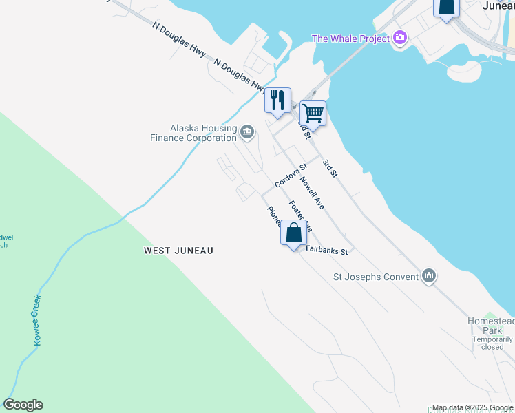 map of restaurants, bars, coffee shops, grocery stores, and more near 3308 Pioneer Avenue in Juneau