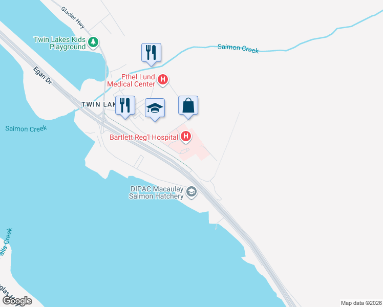map of restaurants, bars, coffee shops, grocery stores, and more near 3260 Hospital Drive in Juneau
