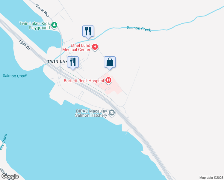 map of restaurants, bars, coffee shops, grocery stores, and more near 3240 Hospital Drive in Juneau
