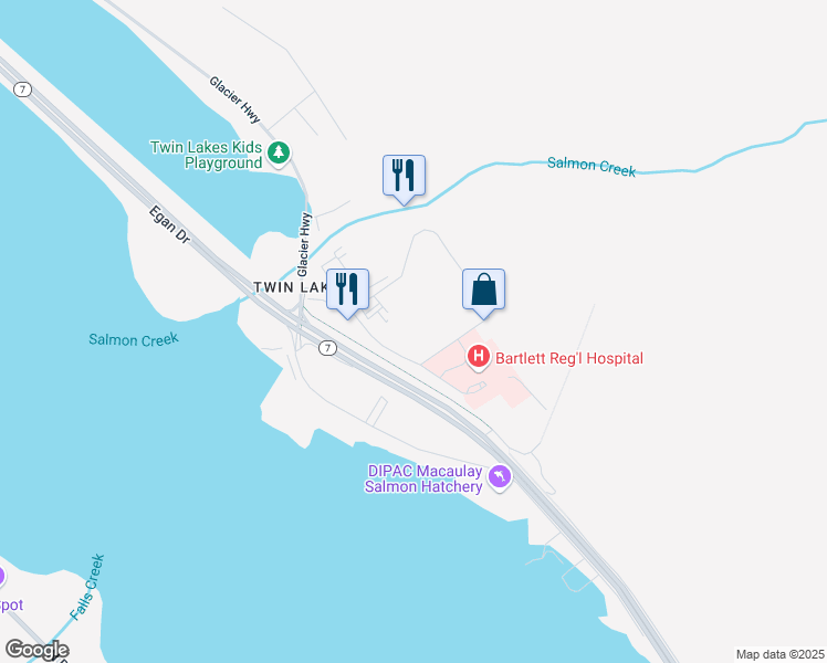 map of restaurants, bars, coffee shops, grocery stores, and more near 3252 Hospital Drive in Juneau