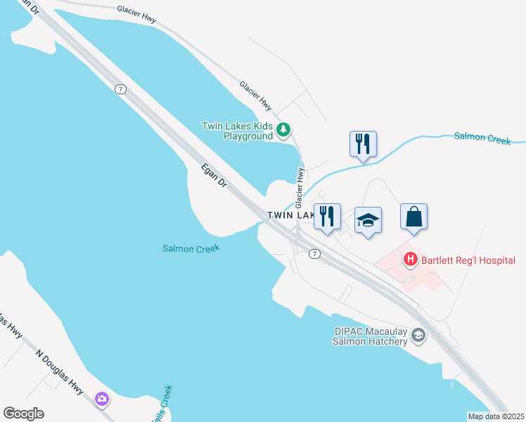 map of restaurants, bars, coffee shops, grocery stores, and more near 215 Egan Drive in Juneau
