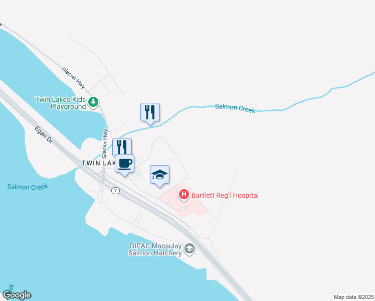 map of restaurants, bars, coffee shops, grocery stores, and more near 1801 Salmon Creek Lane in Juneau