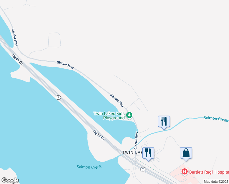 map of restaurants, bars, coffee shops, grocery stores, and more near 3610 Glacier Highway in Juneau