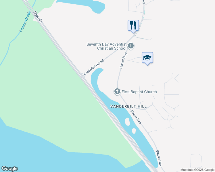 map of restaurants, bars, coffee shops, grocery stores, and more near 4625 Glacier Highway in Juneau