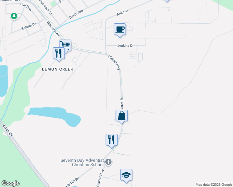 map of restaurants, bars, coffee shops, grocery stores, and more near 5295 Glacier Highway in Juneau