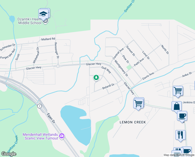 map of restaurants, bars, coffee shops, grocery stores, and more near 1304-1306 Brittany Place in Juneau