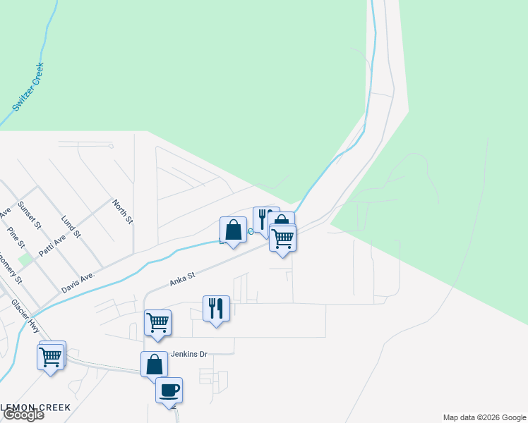 map of restaurants, bars, coffee shops, grocery stores, and more near 1925 Davis Avenue in Juneau
