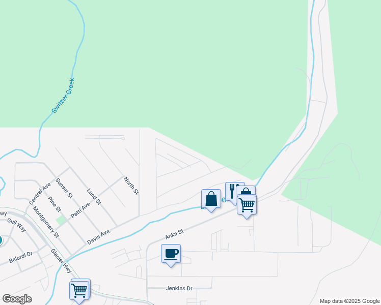 map of restaurants, bars, coffee shops, grocery stores, and more near 74 Lemon Creek Road in Juneau