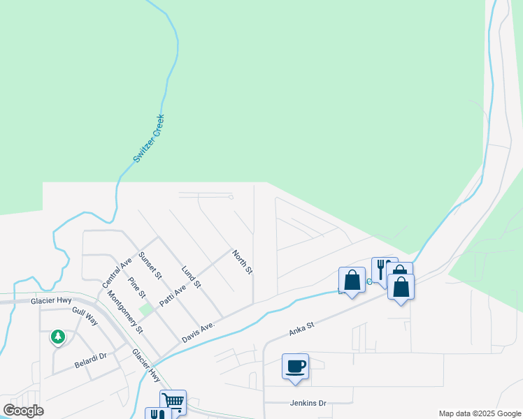 map of restaurants, bars, coffee shops, grocery stores, and more near 5905 Churchill Way in Juneau