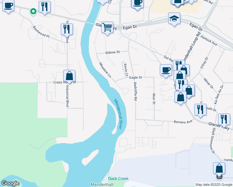 map of restaurants, bars, coffee shops, grocery stores, and more near 2205 Meadow Ln in Juneau