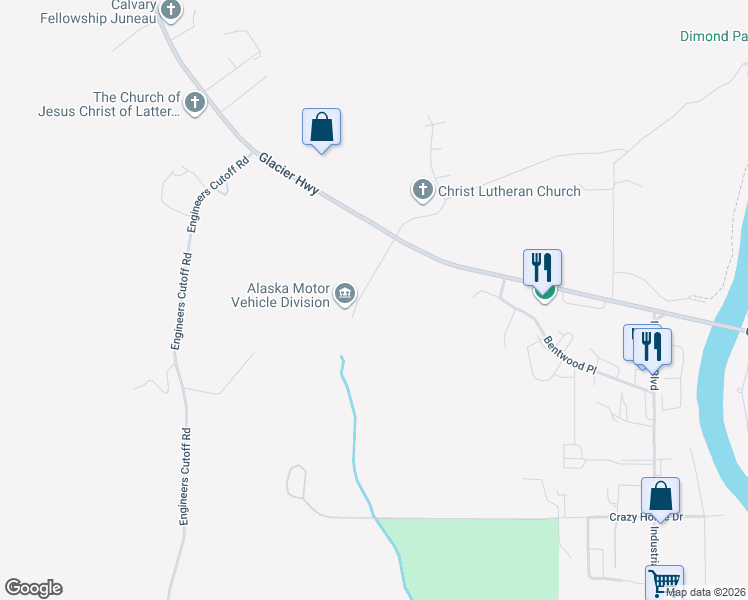 map of restaurants, bars, coffee shops, grocery stores, and more near 2760 Sherwood Lane in Juneau