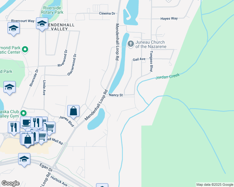 map of restaurants, bars, coffee shops, grocery stores, and more near 8904 Nancy Street in Juneau
