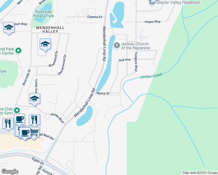 map of restaurants, bars, coffee shops, grocery stores, and more near 8904 Nancy Street in Juneau