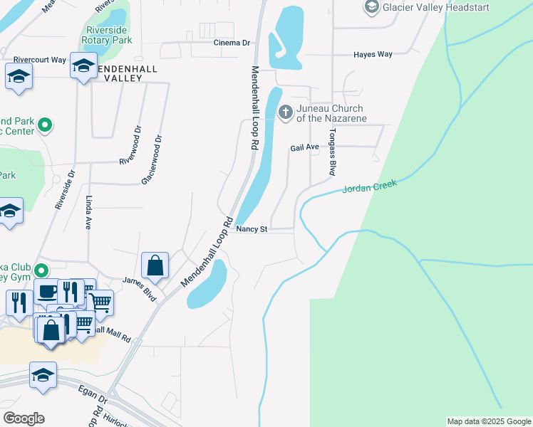 map of restaurants, bars, coffee shops, grocery stores, and more near 8904 Nancy Street in Juneau