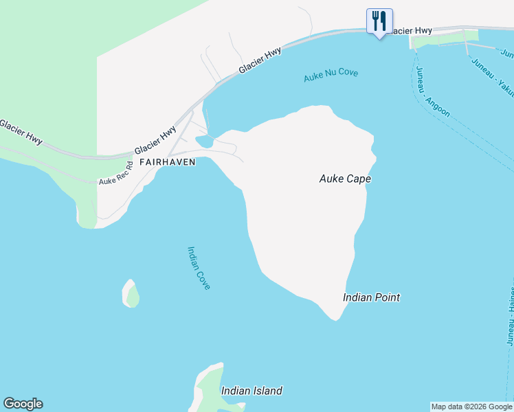map of restaurants, bars, coffee shops, grocery stores, and more near 3100 Indian Cove Drive in Juneau