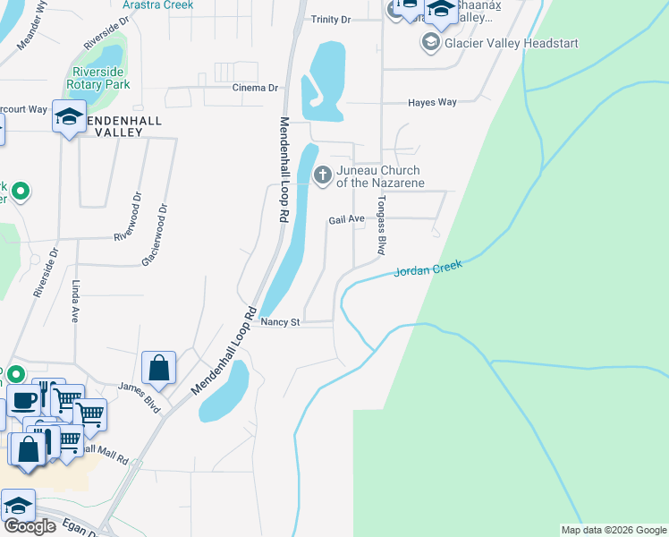 map of restaurants, bars, coffee shops, grocery stores, and more near 8820 Gail Avenue in Juneau