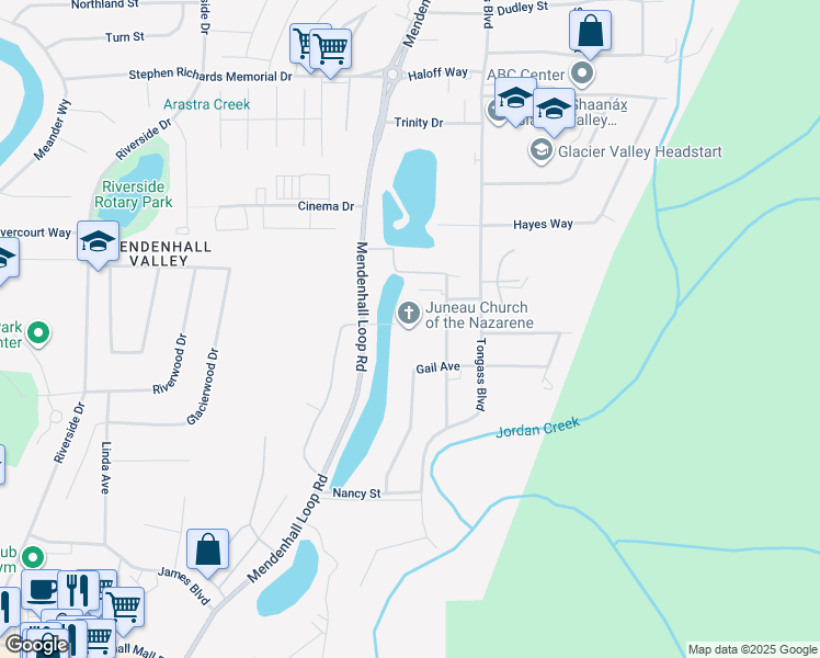 map of restaurants, bars, coffee shops, grocery stores, and more near 3209 Bresee Street in Juneau