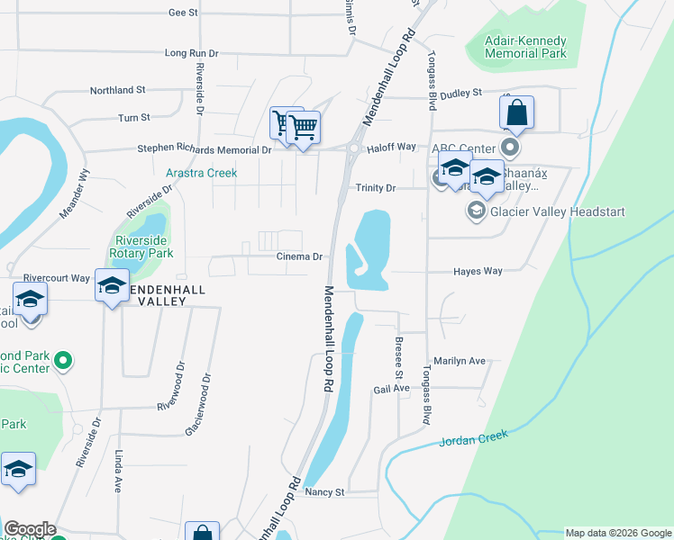 map of restaurants, bars, coffee shops, grocery stores, and more near 3300 Mendenhall Loop Road in Juneau