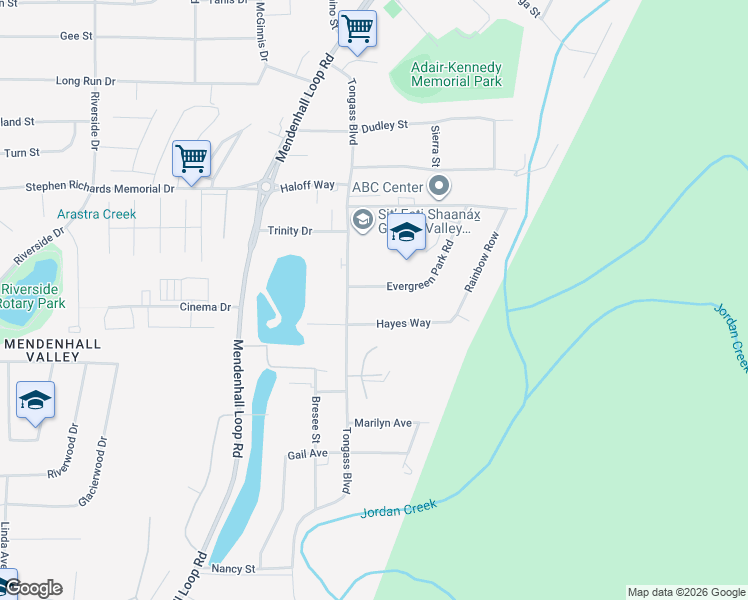 map of restaurants, bars, coffee shops, grocery stores, and more near 8612 Evergreen Park Road in Juneau