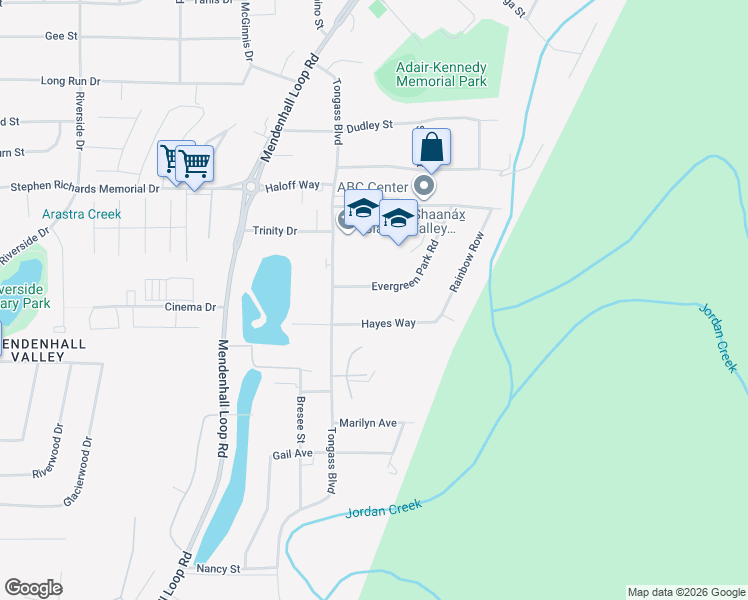 map of restaurants, bars, coffee shops, grocery stores, and more near 8612 Evergreen Park Road in Juneau